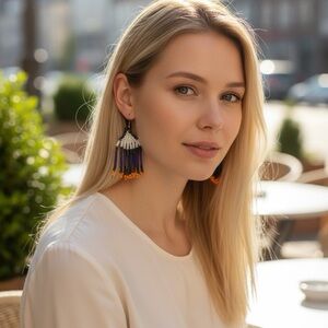 Siyakarala African Beaded Fringe earrings/ Capetown V&A Artisan / Cobalt and Ora